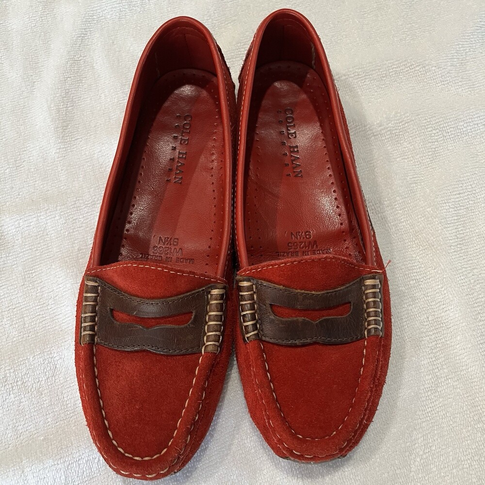 Cole Haan Country Women’s Red Suede Driving Loafer 9.5N Preppy Old Money - Picture 5 of 9